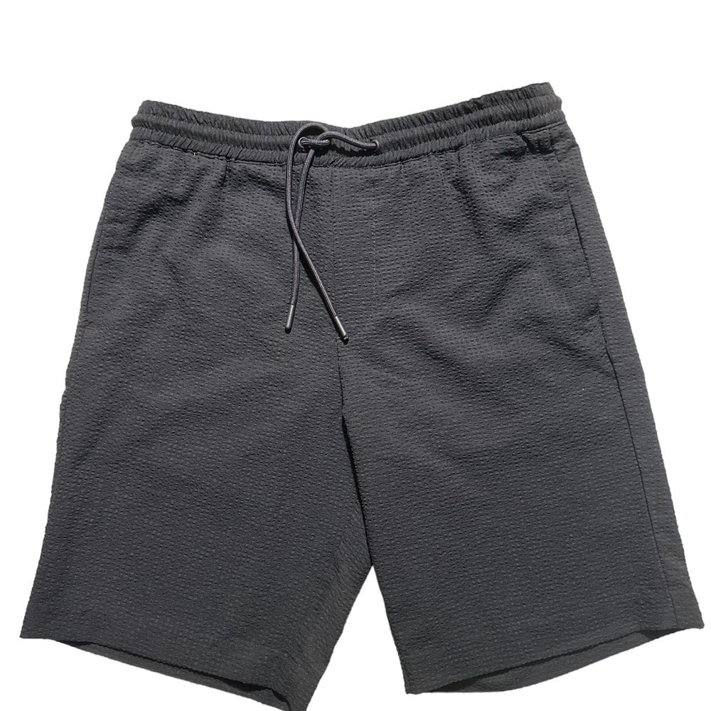 Zara Men’s  Navy Blue Seersucker Elastic Band Draw String Lightweight Shorts - Picture 11 of 11